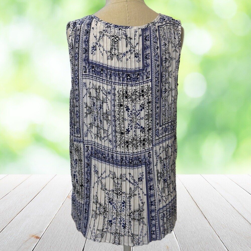 Vintage Y2K ADRIENNE VITTADINI Accordion Pleat Scarf Bandana Print Blouse Size S - Picture 2 of 8
